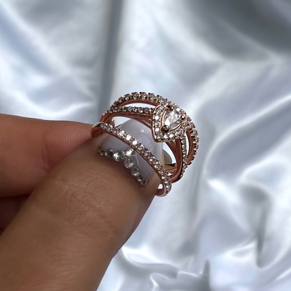 Rose Gold Plated 925 Sterling Silver Simulated Diamond Engagement Stackable Ring - Picture 4 of 14